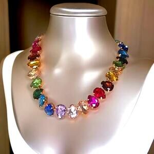 New Rainbow Multicolor Crystal Gemstone‎ Necklace Statement Pride Gay Jewelry